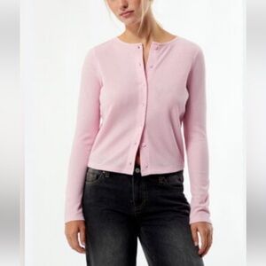 House of Harlow 1960 100% Cashmere Crewneck Cardigan Pink New Medium